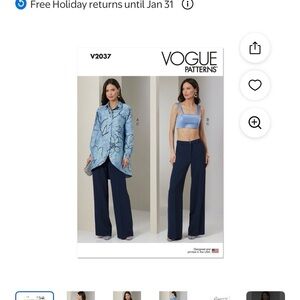 Vogue V2037 Size B5 Misses Shirt, Crop Top, & Pants Business Suit Sewing Pattern